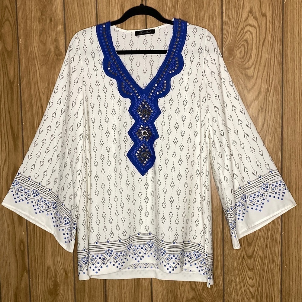 Honey Punch | White Bell Sleeve Coverup Tunic M